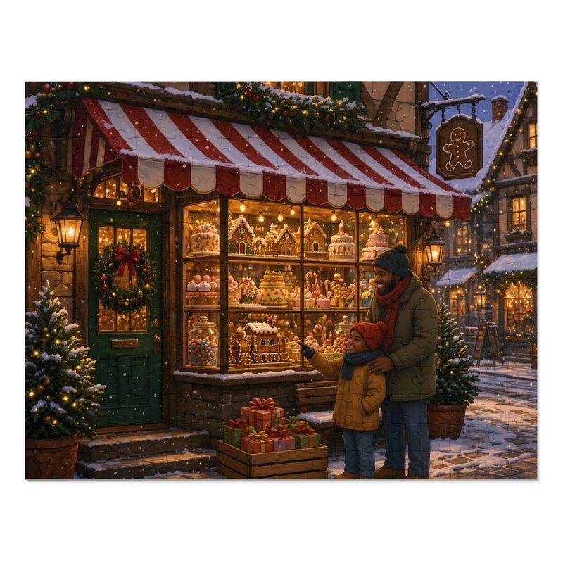 Christmas Cookies Bakery Shop Jigsaw Puzzle, Snowy Village Storefront, Tin Box (252 Pieces) Christmas Cookies Bakery Shop Jigsaw Puzzle, Snowy Village Storefront, Tin Box (252 Pieces)