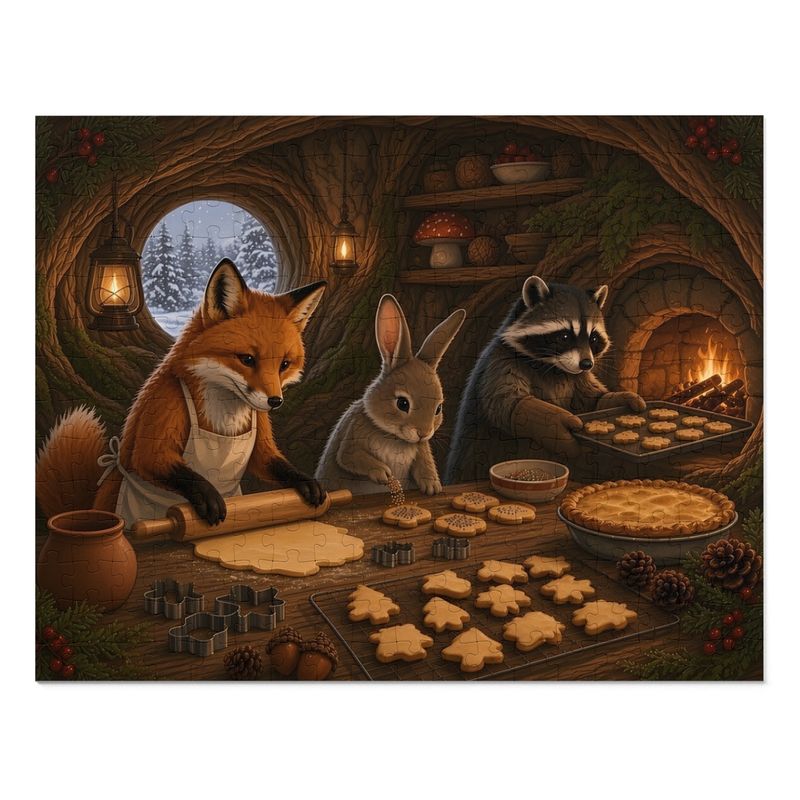 Christmas Cookies Woodland Critter Bakers Jigsaw Puzzle, Fox Bunny Raccoon Kitchen, Tin Box (252 Pieces) Christmas Cookies Woodland Critter Bakers Jigsaw Puzzle, Fox Bunny Raccoon Kitchen, Tin Box (252 Pieces)