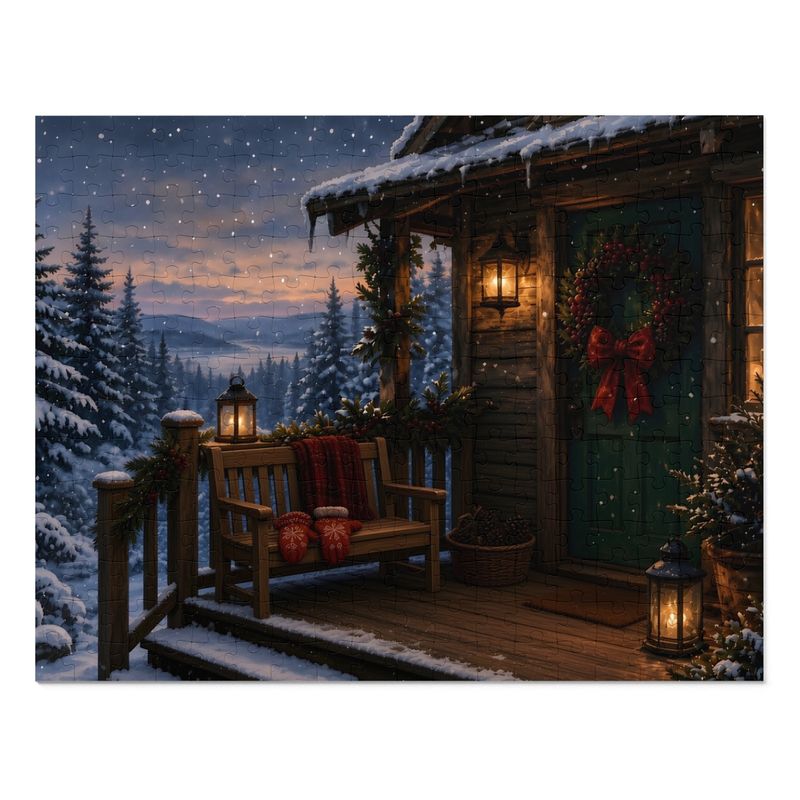Cozy Cottage Seasons Cabin Porch Jigsaw Puzzle, Snowy Lake Evening, Tin Box (252 Pieces) Cozy Cottage Seasons Cabin Porch Jigsaw Puzzle, Snowy Lake Evening, Tin Box (252 Pieces)