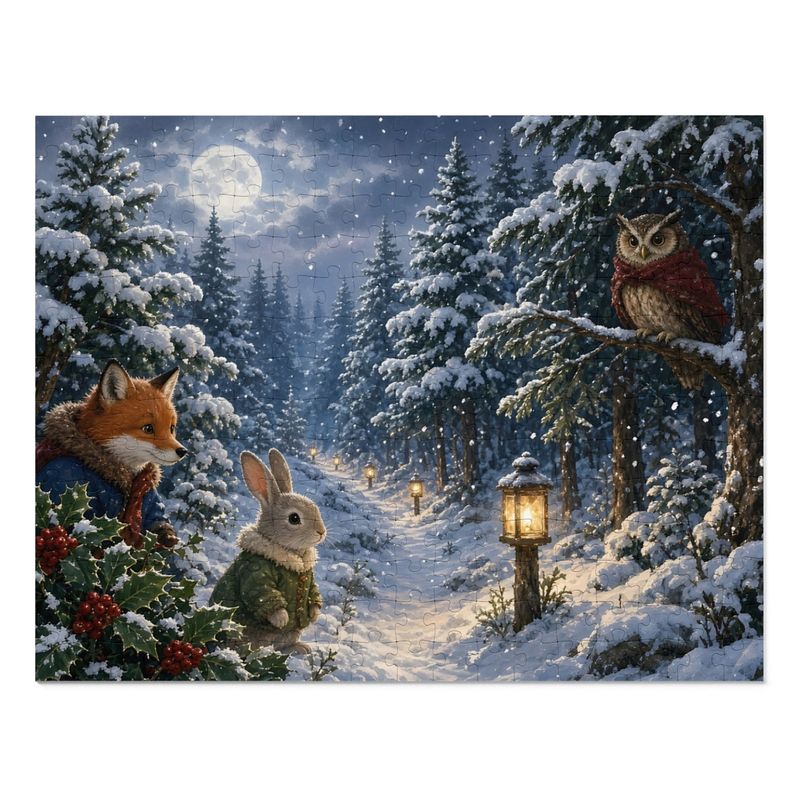 Cozy Cottage Seasons Moonlit Forest Path Jigsaw Puzzle, Fox and Owl Friends, Tin Box (252 Pieces) Cozy Cottage Seasons Moonlit Forest Path Jigsaw Puzzle, Fox and Owl Friends, Tin Box (252 Pieces)