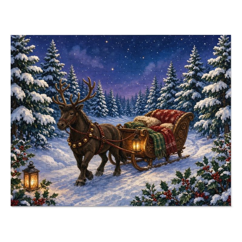 Cozy Cottage Seasons Reindeer Sleigh Jigsaw Puzzle, Christmas Night, Tin Box (252 Pieces) Cozy Cottage Seasons Reindeer Sleigh Jigsaw Puzzle, Christmas Night, Tin Box (252 Pieces)