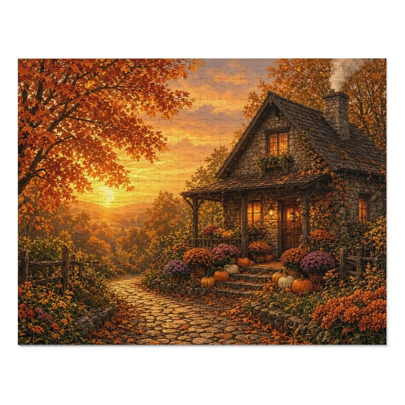 Cozy Cottage Seasons Stone Cottage Sunset Jigsaw Puzzle, Fall Porch, Tin Box (252 Pieces) Cozy Cottage Seasons Stone Cottage Sunset Jigsaw Puzzle, Fall Porch, Tin Box (252 Pieces)