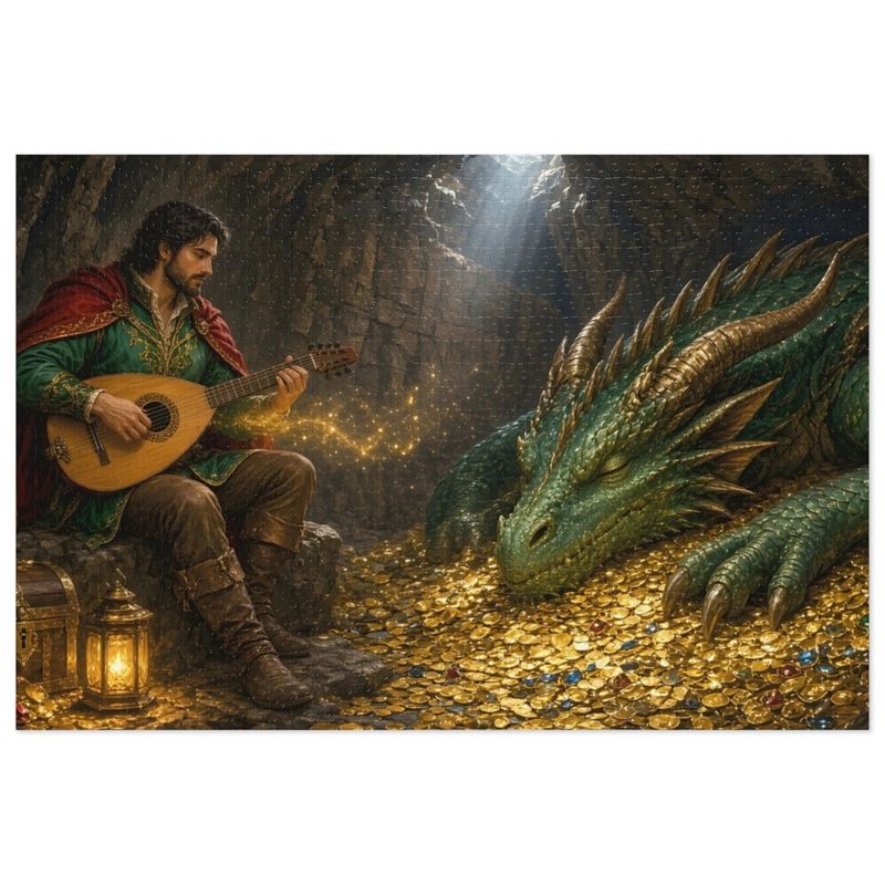 Dragon's Lullaby Fantasy Jigsaw Puzzle in Tin, 1000 or 500 Pieces, Sleeping Dragon and Bard RPG Gamer Gift Dragon's Lullaby Fantasy Jigsaw Puzzle in Tin, 1000 or 500 Pieces, Sleeping Dragon and Bard RPG Gamer Gift