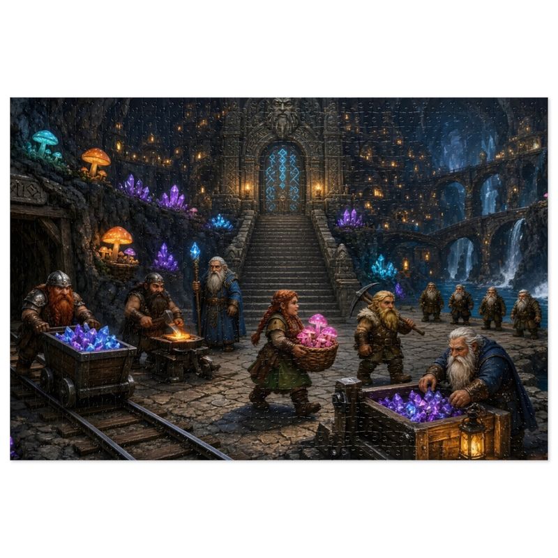 Dwarven City Fantasy Jigsaw Puzzle in Tin, 1000 or 500 Pieces, Underground Mine Cave Puzzle Gift Dwarven City Fantasy Jigsaw Puzzle in Tin, 1000 or 500 Pieces, Underground Mine Cave Puzzle Gift