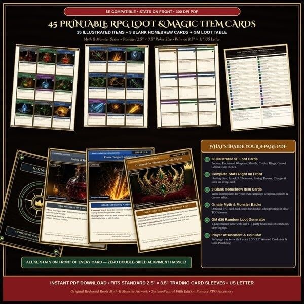 45 Printable 5E-Compatible RPG Loot & Magic Item Card Deck 45 Printable 5E-Compatible RPG Loot & Magic Item Card Deck