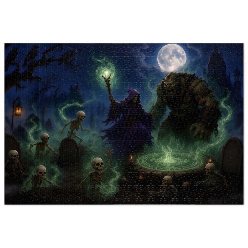 Necromancer Fantasy Jigsaw Puzzle in Tin, 1000 or 500 Pieces, Spooky Skeleton Graveyard Puzzle Gift Necromancer Fantasy Jigsaw Puzzle in Tin, 1000 or 500 Pieces, Spooky Skeleton Graveyard Puzzle Gift