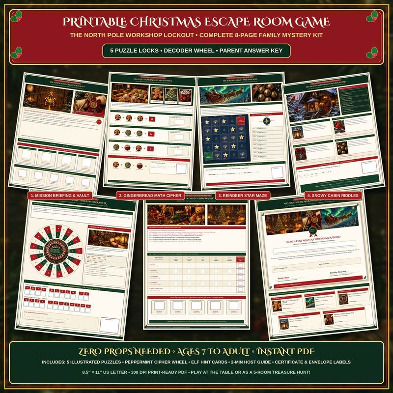 Printable Christmas Escape Room Game, The North Pole Workshop Lockout Family Holiday Party Mystery Kit, Kids and Adults Instant Download PDF Printable Christmas Escape Room Game, The North Pole Workshop Lockout Family Holiday Party Mystery Kit, Kids and Adults Instant Download PDF