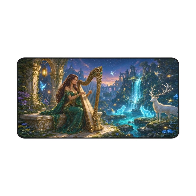 Starlight Waterfall Harp Bard Gaming Desk Mat - 32x16 High Fantasy Elven Sanctuary Mousepad, Tabletop RPG Desk Pad - Redwood Roots Starlight Waterfall Harp Bard Gaming Desk Mat - 32x16 High Fantasy Elven Sanctuary Mousepad, Tabletop RPG Desk Pad - Redwood Roots