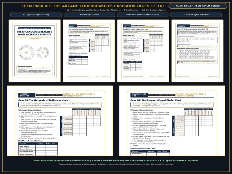 Teen Logic Mystery and Cipher Codebreaker Printable Book, Ages 12-16 Screen-Free Deductive Mysteries & Cryptograms PDF Teen Logic Mystery and Cipher Codebreaker Printable Book, Ages 12-16 Screen-Free Deductive Mysteries & Cryptograms PDF