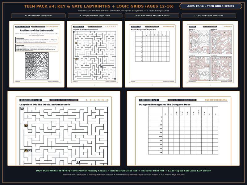 Teen Multi-Stage Key and Gate Labyrinths and Tactical Logic Grids Printable Pack, Ages 12-16 Hard Mazes & Nonograms PDF Teen Multi-Stage Key and Gate Labyrinths and Tactical Logic Grids Printable Pack, Ages 12-16 Hard Mazes & Nonograms PDF