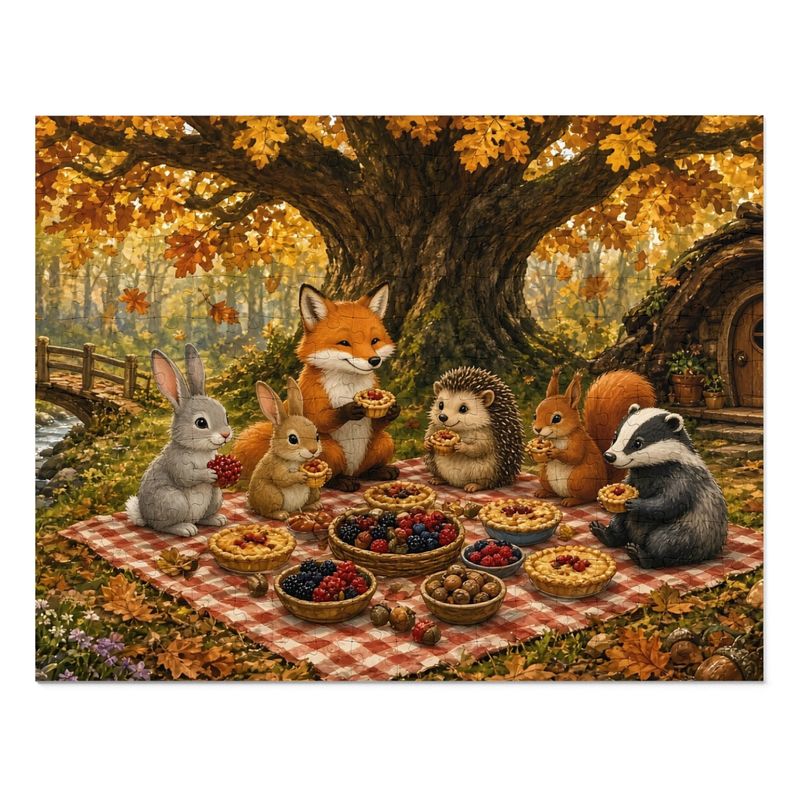 Woodland Hollow Kids Jigsaw Puzzle, Autumn Picnic Forest Animals, 252 or 110 Pieces (Tin Box) Woodland Hollow Kids Jigsaw Puzzle, Autumn Picnic Forest Animals, 252 or 110 Pieces (Tin Box)
