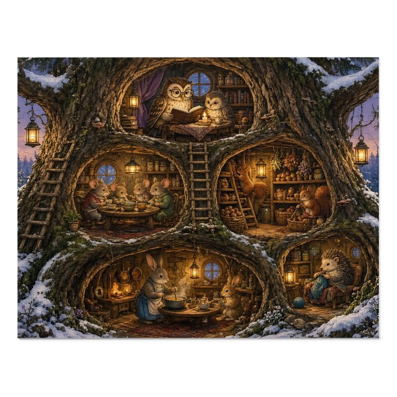 Woodland Hollow Kids Jigsaw Puzzle, Tree House Forest Animals, 252 or 110 Pieces (Tin Box) Woodland Hollow Kids Jigsaw Puzzle, Tree House Forest Animals, 252 or 110 Pieces (Tin Box)